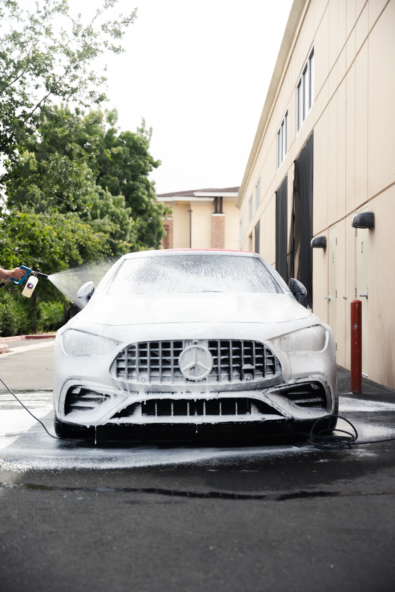 Mercedes-AMG E53 foam wash decontamination before PPF install